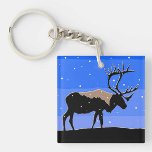 Porte-clés Caribou en hiver - Art original de la faune