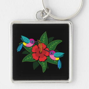Porte-clés Caricature à fleurs d'Hibiscus sur de mignons coli