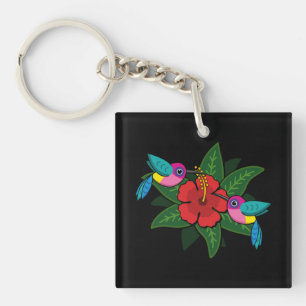 Porte-clés Caricature à fleurs d'Hibiscus sur de mignons coli