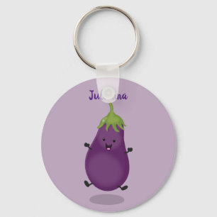 Porte-clés Caricature d'aubergine d'aubergine joliment heureu