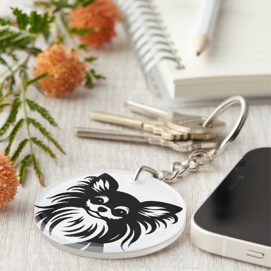 Porte-clés Caricature de Chihuahua aux cheveux longs mignons (Devant droit)