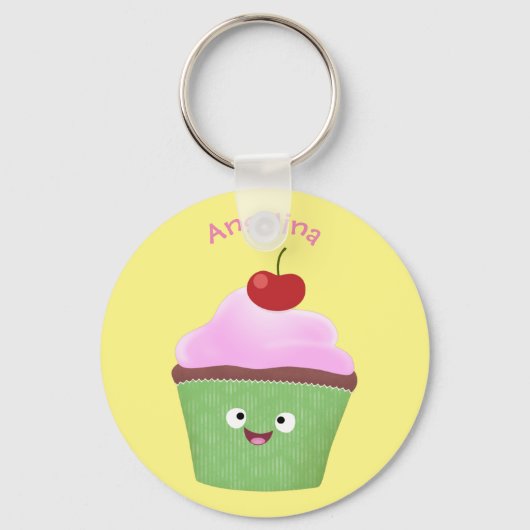 Porte-clés Caricature de cupcake joyeux (Recto)