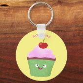 Porte-clés Caricature de cupcake joyeux (Recto)