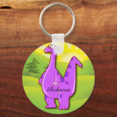 Porte-clés Caricature de dinosaure rose personnalisée (Recto)