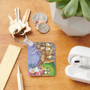 Porte-clés Caricature de Noël Santa Claus Sleigh Reindeer