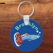 Porte-clés Caricature de poisson tropical guppy très chic (Recto)