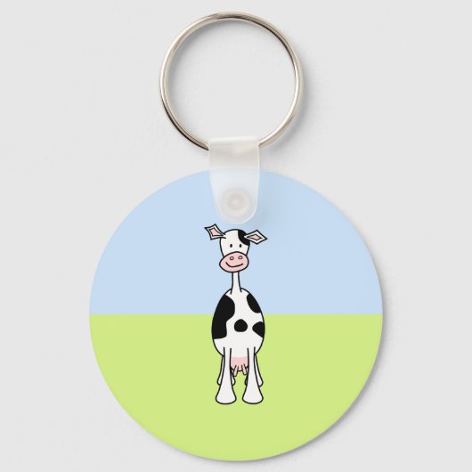 Porte-clés Caricature de vache noire et blanche. Devant. (Recto)