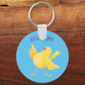 Porte-clés Caricature d'oiseau canari jaune chantant mignon (Recto)