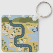 Porte-clés Caricature élégante paysage carte de voyage (Dos)
