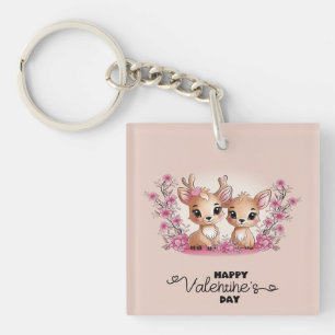 Porte-clés Caricature mignonne Bambi Les amoureux Coeurs Sain