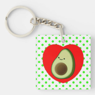 Porte-clés Caricature Vert De L'Avocado Dans Le Coeur Rouge