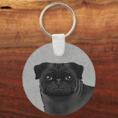 Porte-clés Carlin Noir Mops Chien Gros Plan Et Nom Personnali (Recto)