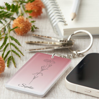 Porte-clés Carnation personnalisée de fleur de naissance de j
