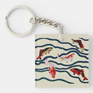 Porte-clés Carpe de style Art déco coloré nageant dans la mar