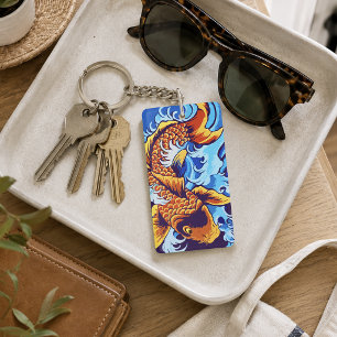 Porte-clés Carpe Orange Vibrant Poisson Koi Bleu Moderne