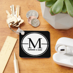 Porte-clés carré à monogramme initial minimaliste