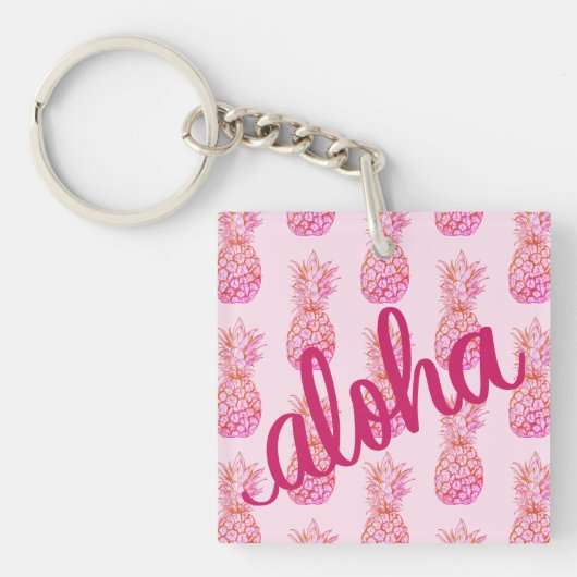 Porte-clés carré Aloha Pink Pineapple Mini (Devant)