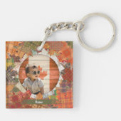 Porte-clés Carré Chat de pause automne (Dos)