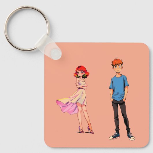 Porte-clés carré Couple d'anime - (Recto)