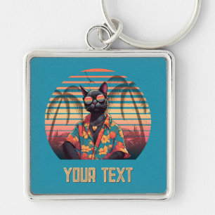 Porte-clés Carré d'attitude de chat tropical intemporel