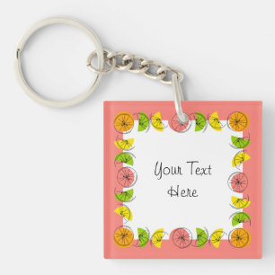 Porte-clés Carré de texte rose Carré Citrus double face
