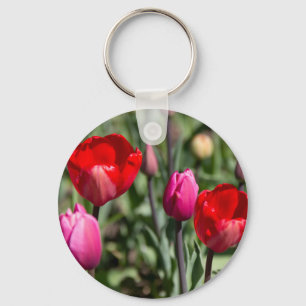 Porte-clés Carré de tulipes rouge et violet délicat