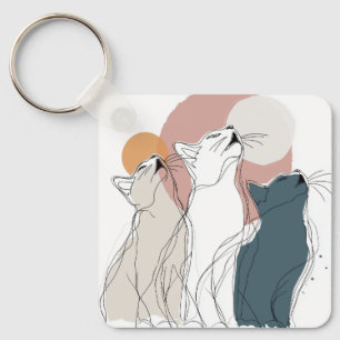 Porte-clés carré famille de chats minimaliste