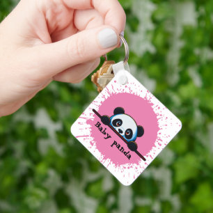 Porte-clés carré mignon bébé panda qui regarde