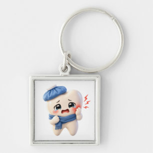 Porte-clés carré personnage de dent mignonne mal d
