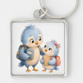 Porte-clés carré Petits oiseaux mignons frères et (Devant)