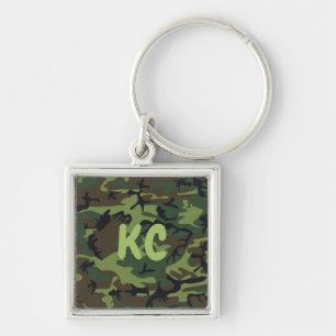 Porte-clés Carré Premium Camouflage vert militaire Monogramme