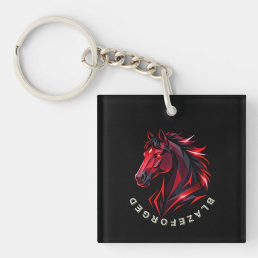 Porte-clés carré Rouge Cheval BlazeForge (Devant)