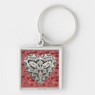 Porte-clés Carré rouge Elegant Designer Heart Keychain