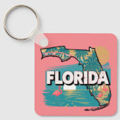 Porte-clés Carré Silhouette de Floride rétro (Recto)