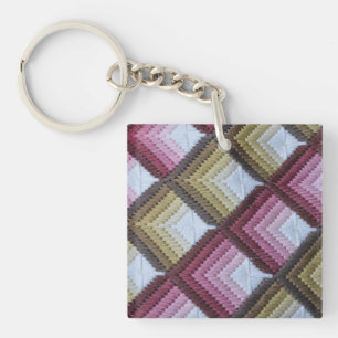 Porte-clés Carré Tartan en tissu (à un côté)