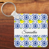 Porte-clés Carreau de citron géométrique bleu (Recto)