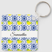 Porte-clés Carreau de citron géométrique bleu (Dos)