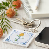 Porte-clés Carreau Faux Tulipe Jaune Blanc Bleu Delft (Devant Droit)