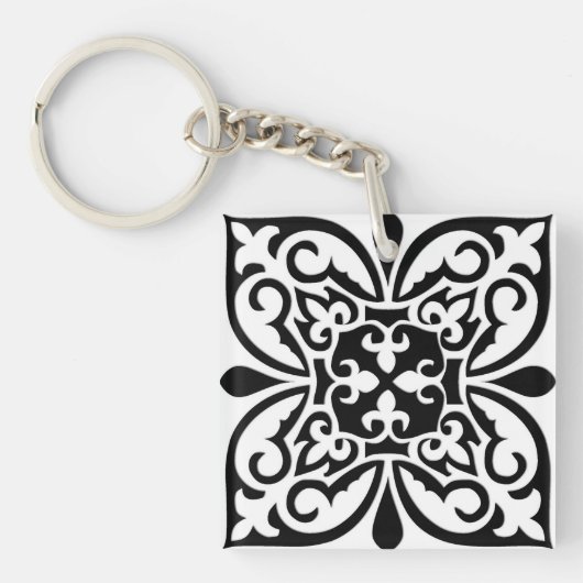 Porte-clés Carreau marocain - blanc avec fond noir (Devant)