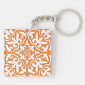 Porte-clés Carreau marocain - corail orange et blanc (Dos)
