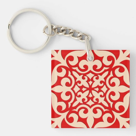 Porte-clés Carreau marocain - corail orange et pêche (Devant)