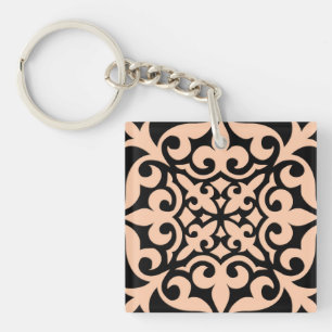 Porte-clés Carreau marocain - rose pêche et noir