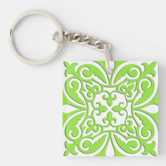 Porte-clés Carreau marocain - vert citron et blanc (Devant)