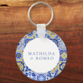 Porte-clés Carrelage bleu méditerranéen & Mariage Citrus (Recto)