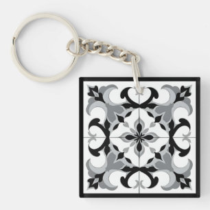 Porte-clés Carrelage de style espagnol noir et blanc