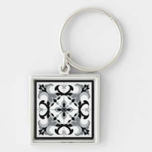 Porte-clés Carrelage de style espagnol noir et blanc