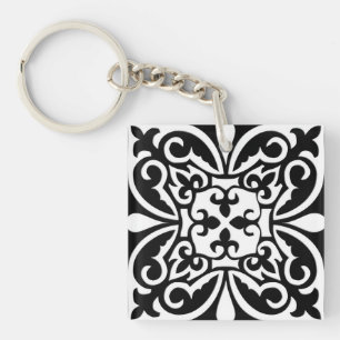Porte-clés Carrelage marocain - noir avec arrière - plan blan