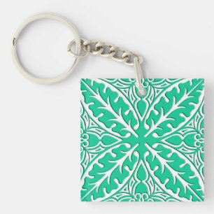 Porte-clés Carrelage marocain - turquoise et blanc