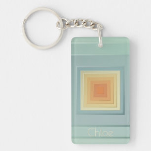 Porte-clés Carrés Géométriques Vintage (bleu clair et jaune)