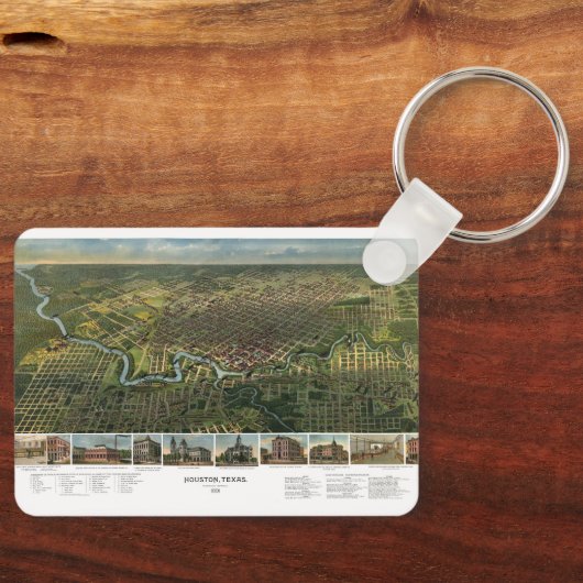Porte-clés Carte ancienne de Houston, Texas avec la rivière B (Recto)